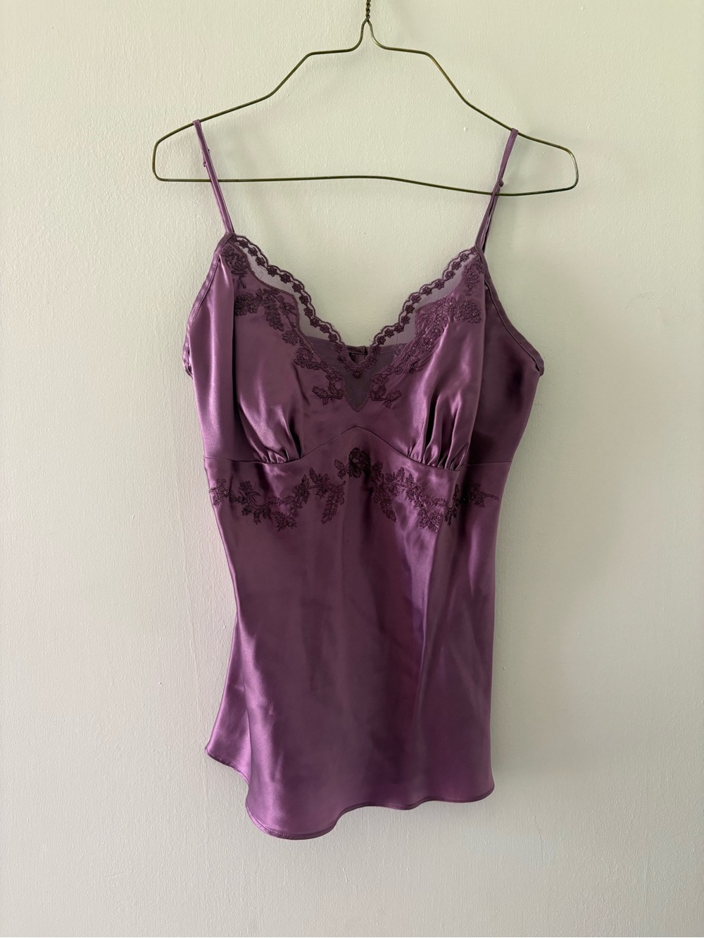 Vintage Silky Lace Trim floral embroidered Cami Slip in Purple
